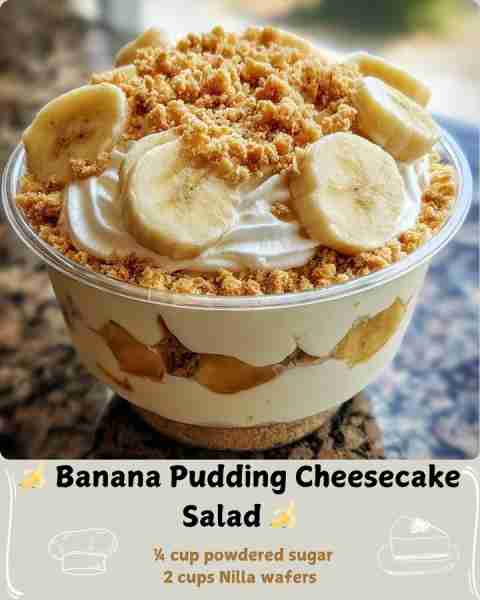 🍌 Banana Pudding Cheesecake Salad 🍌 Ingredients 8 oz (1 block) full-fat cream cheese, softened 1 t...