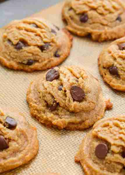 These flourless peanut butter cookies are packed with dark chocolate chips and perfectly soft and ch...