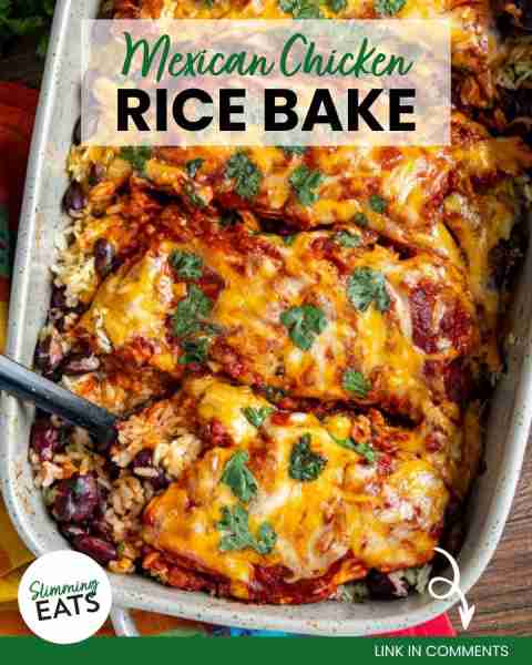Mexican Chicken and Rice Bake - Cheesy Spicy Mexican Chicken with Enchilada sauce baked over rice an...
