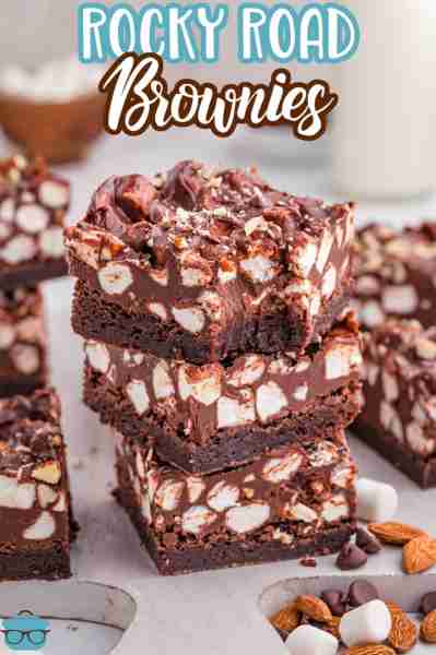 Rich, fudgy Rocky Road Brownies are loaded with gooey marshmallows, roasted almonds, and chocolate c...