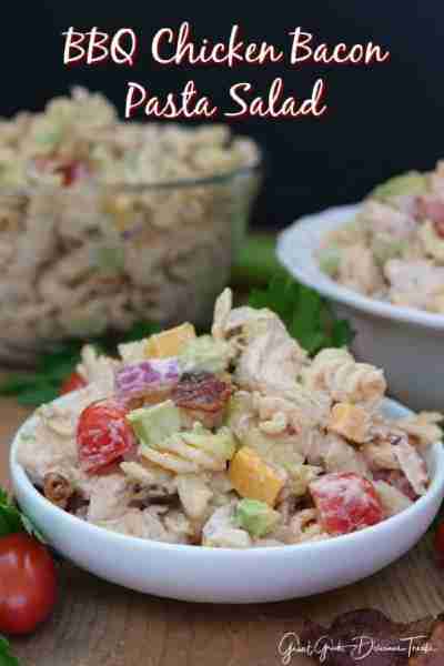 BARBECUE CHICKEN BACON PASTA SALAD has amazing flavor with the tender shredded chicken, the mixture...