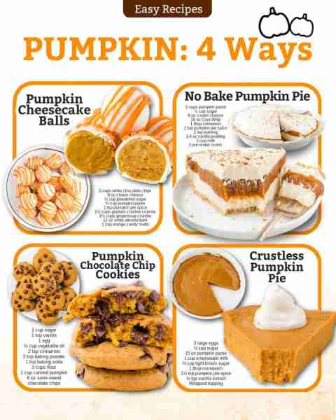Your fall just got better: 4 pumpkin recipes to love! 🎃🍰 Ingredients 🎃 Pumpkin Cheesecake Balls 2...