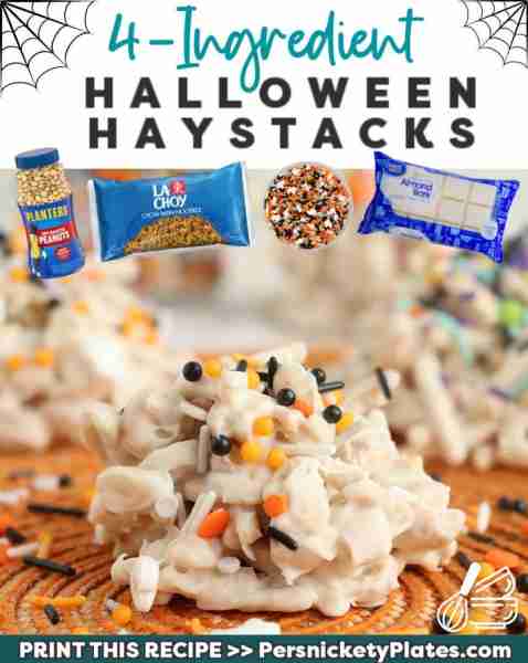 4 ingredient Halloween Haystacks made in the slow cooker! 🧡🖤 https://www.persnicketyplates.com/cro...