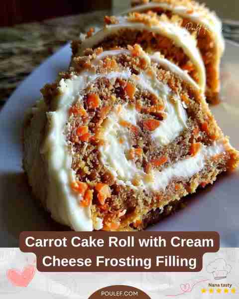 Carrot Cake Roll with Cream Cheese Frosting Filling Ingredients: - 3/4 cup all-purpose flour - 1/2 t...