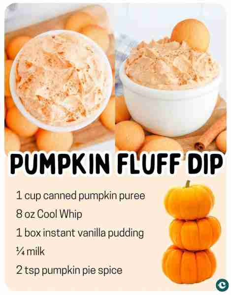 Fall gatherings aren’t complete without a bowl of this pumpkin fluff dip! 🧡 - 1 cup canned pumpkin...