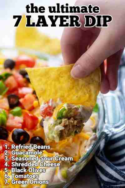 Our creamy, cheesy, loaded 7 Layer Dip makes for the best party food! Always a hit with tortilla chi...