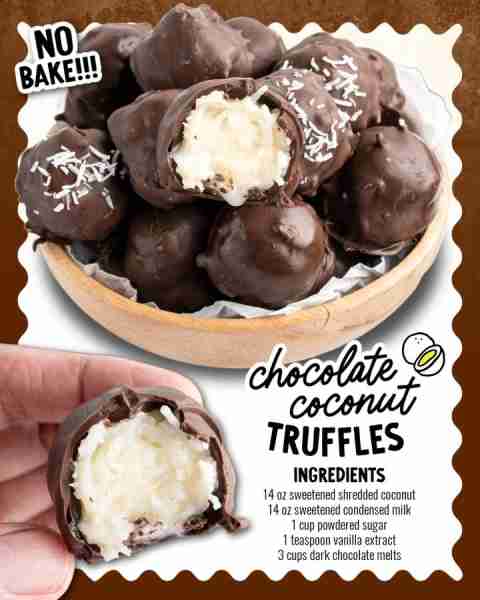 Rich chocolate + sweet coconut = bite-sized bliss! 🥥🍫 Ingredients 🥥14 ounces sweetened shredded c...