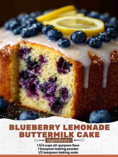 Blueberry Lemonade Buttermilk Cake Ingredients: 1 3/4 cups all-purpose flour 1 teaspoon baking powde...
