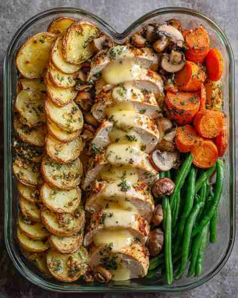 🍗 Creamy Mustard Chicken Bake with Garlic Potatoes & Veggies 🥔🥕🍄 Prep Time: 20 mins Cook Time: 3...