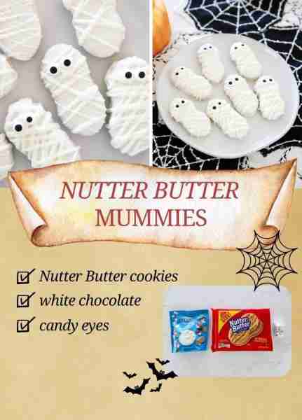 These mummy cookies are a simple 3-ingredient spooky fun treat for Halloween made with Nutter Butter...