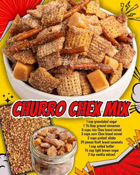 CHURRO CHEX MIX! 1 cup granulated sugar 1 ½ tbsp ground cinnamon 6 cups rice Chex brand cereal 3 cup...