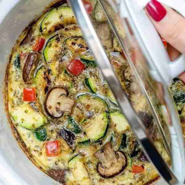 Crock-Pot Veggie Frittata There are MANY, many things that I LOVE about this recipe, the first is FL...