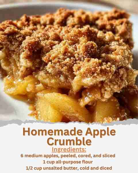 Homemade Apple Crumble Ingredients: - 6 medium apples, peeled, cored, and sliced - 1 tablespoon lemo...