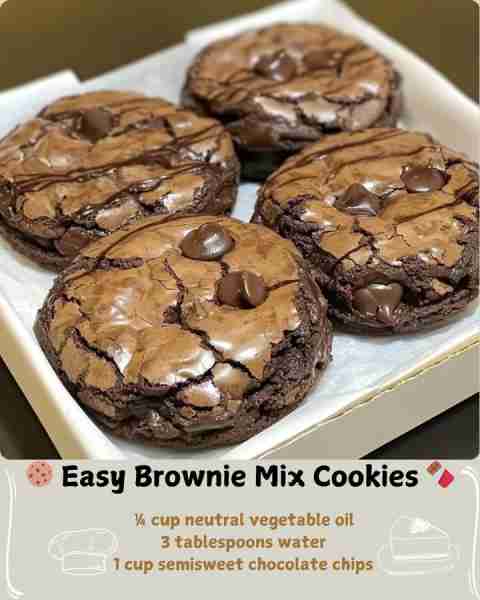 🍪 Easy Brownie Mix Cookies 🍫 Ingredients 1 (19.8 oz) box brownie mix (plus ingredients listed on b...