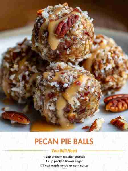 Pecan Pie Balls Ingredients 1 cup graham cracker crumbs 1 cup packed brown sugar ¼ cup maple syrup o...
