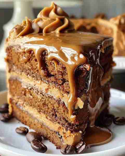 Gooey Coffee Caramel Cake 🧡🍰 Ingredients: For the Cake Layers: 2 1/2 cups all-purpose flour 2 teas...