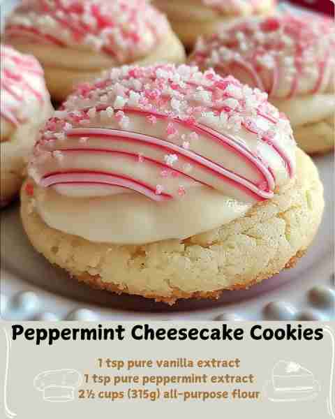 ❄️ Peppermint Cheesecake Cookies 🍪 Ingredients (Makes ~24 cookies): For the Cookies: 8 oz (1 block)...