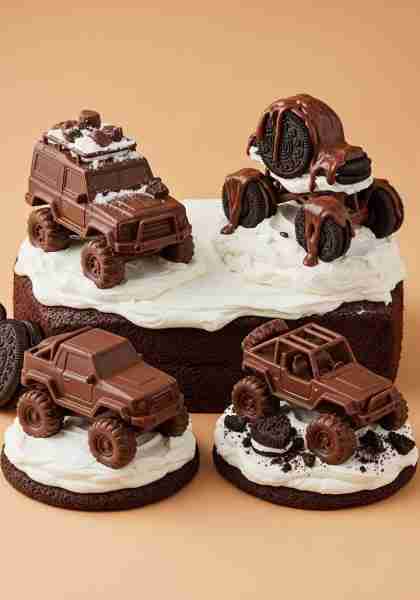 Chocolate off-road vehicles made entirely of dark and medium-brown chocolate 😍😍