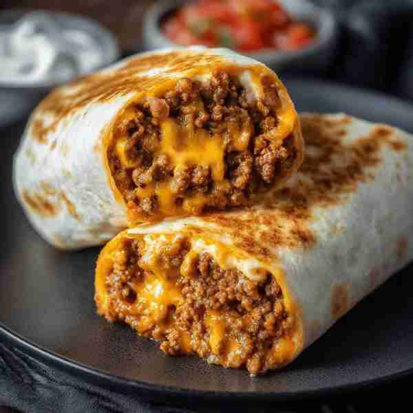 Cheesy Beef Burrito Recipe: Ingredients: 1 lb ground beef 1 tbsp olive oil 1 small onion, finely cho...