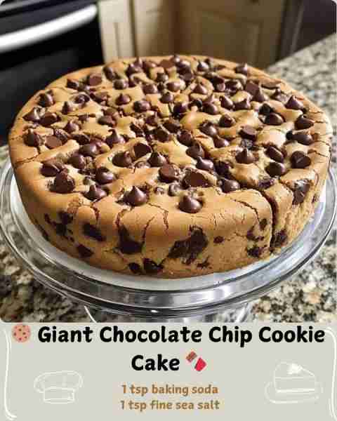 🍪 Giant Chocolate Chip Cookie Cake 🍫 Ingredients (Serves 10–12): 2¼ cups (280g) all-purpose flour...