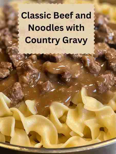 Classic Beef and Noodles with Country Gravy Ingredients: - 1 lb beef stew meat - 1 onion, chopped -...