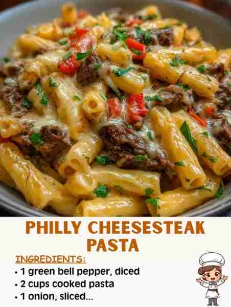 🥩🧀 Philly Cheesesteak Pasta – Creamy, Cheesy & Loaded with Flavor! Ingredients: 1 lb ground beef o...