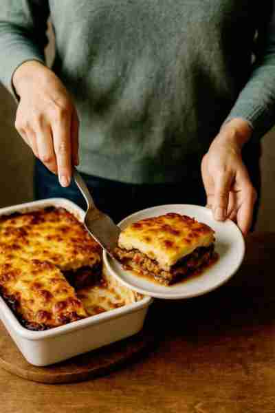 The ultimate Greek comfort food. Layers of eggplant, potatoes, juicy meat sauce, and creamy béchamel...