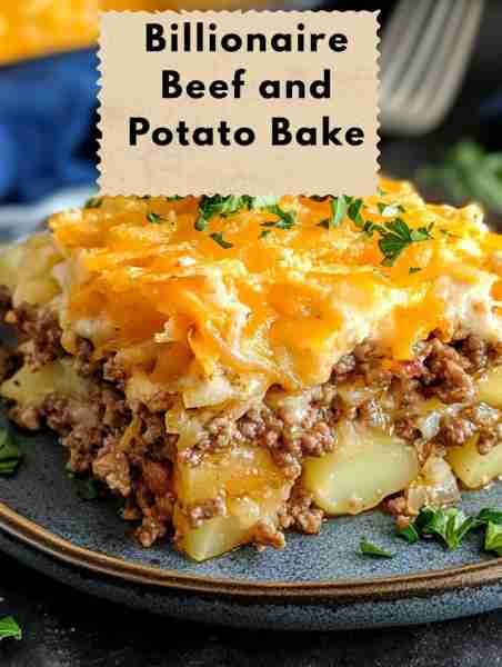 Billionaire Beef and Potato Bake Ingredients: - 1 lb ground beef - 1 onion, diced - 2 cloves garlic,...