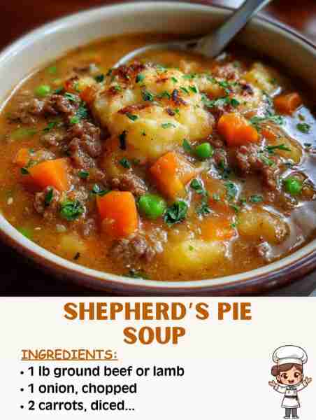 🥔🥩 Shepherd’s Pie Soup – Cozy, Creamy & Comfort in a Bowl! Ingredients: 1 lb ground beef or lamb 1...