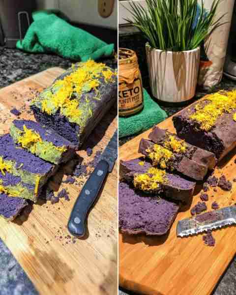 Keto Ube Loaf with Lemon Zest 🧂 Ingredients Dry Ingredients: 1 ½ cups almond flour ¼ cup coconut fl...