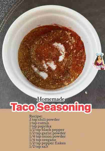 Homemade Taco Seasoning This recipe is good for 1 pound of meat. Recipe: 2 tsp chili powder 1 tsp c...