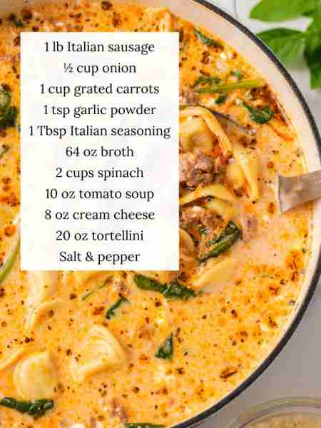 Packed with savory sausage, cheesy tortellini, and spinach in a creamy tomato broth, this Italian sa...
