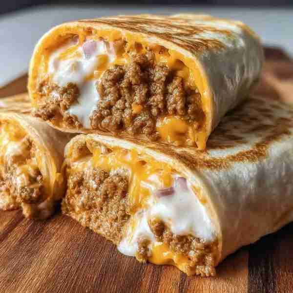 Cheesy Beef Crunch Wrap 🧀 Recipe: Cheesy Beef Crunch Wrap Ingredients: 1 lb ground beef 1 packet ta...