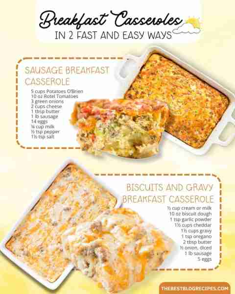 These breakfast casseroles make mornings extra cozy! 1️⃣ SAUSAGE BREAKFAST CASSEROLE 5 cups potatoes...