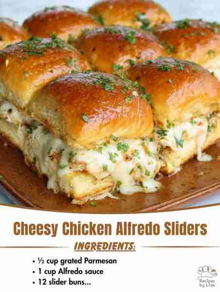 🧀🍗 Cheesy Chicken Alfredo Sliders – Creamy, Melty & Totally Irresistible! Ingredients: 12 slider b...