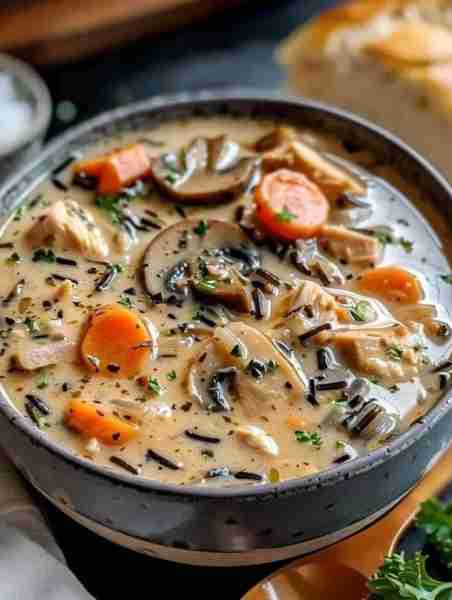 WOULD YOU EAT THIS Creamy Chicken and Wild Rice Soup Ingredients: 2 tbsp butter 1 onion, diced 2 car...