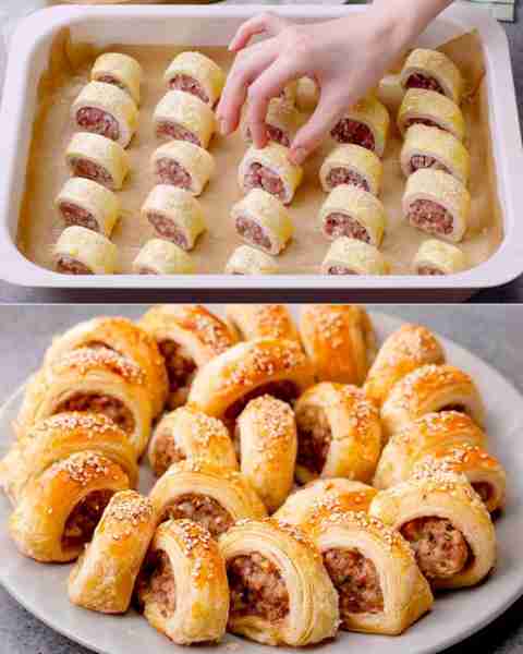 All you have to do is wrap the sausage in puff pastry and bake it. It's the BEST appetizer idea, sav...