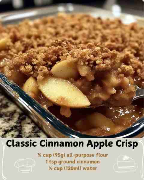 🍎 Classic Cinnamon Apple Crisp 🍎 Ingredients (Serves 6): 4 cups (about 4 medium) apples, peeled, c...