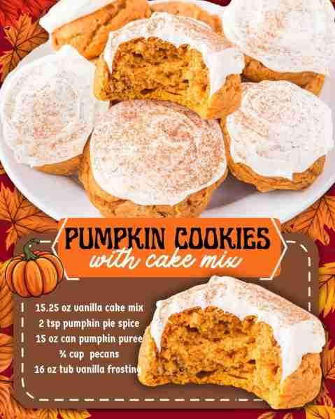 PUMPKIN CAKE MIX COOKIES 🧡🧡 15.25 ounces box super moist vanilla cake mix 2 teaspoon pumpkin pie s...