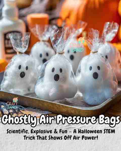 Ghostly Air Pressure Bags Supplies: - Resealable zip-top bags (quart or gallon size) - 1/4 cup bakin...