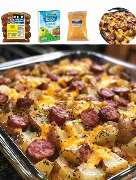 Cheesy Ranch Potatoes and Sausage Ingredients: - 1 lb. smoked sausage, sliced - 1 lb. red potatoes,...