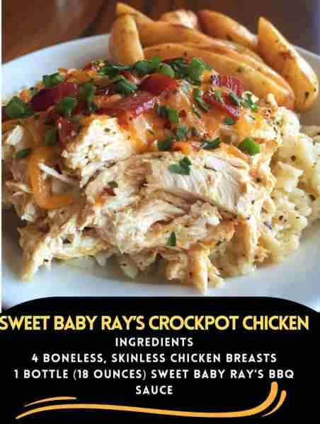 Sweet Baby Ray's Crockpot Chicken Ingredients: 4 boneless, skinless chicken breasts (or thighs for e...