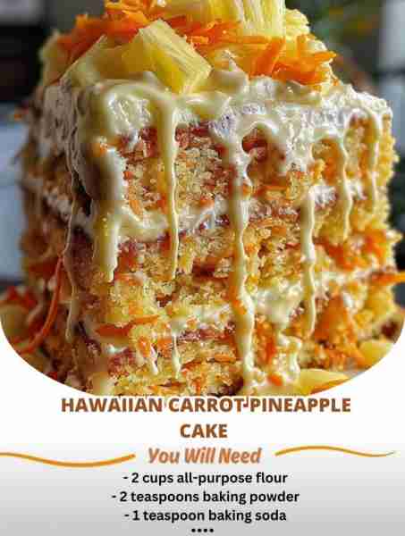 Hawaiian Carrot Pineapple Cake 🍍🥕 A moist and flavorful cake combining the sweetness of pineapple...