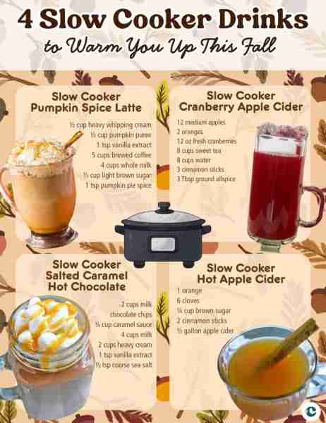 From pumpkin spice lattes to spiced apple cider, these crockpot drinks bring all the fall vibes. 🍂...