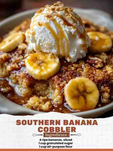 Southern Banana Cobbler Ingredients: 4 ripe bananas, sliced 1 cup granulated sugar 1 cup all-purpose...