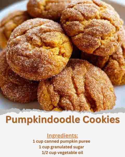 Pumpkindoodle Cookies Ingredients: - 1 cup canned pumpkin puree - 1 cup granulated sugar - 1/2 cup v...