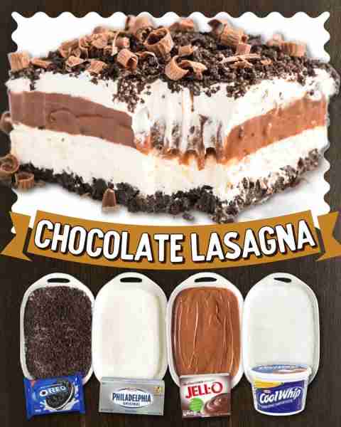 Chocolate lovers, this one’s for you → dreamy Chocolate Lasagna 😍🍫 Ingredients 🍫14.3 ounces Oreo...