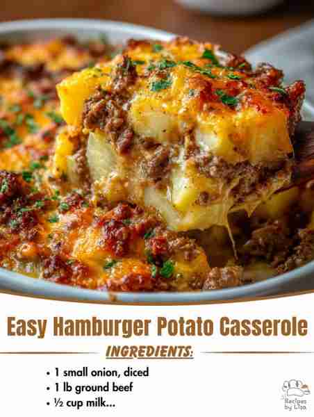 🥔🍔 Easy Hamburger Potato Casserole – Creamy, Cheesy, and Pure Comfort! Ingredients: 1 lb ground be...