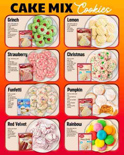 THE BEST CAKE MIX COOKIES! GRINCH CAKE MIX COOKIES: 1 box vanilla cake mix ⅓ cup vegetable oil 2 egg...