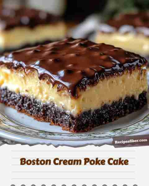 Boston Cream Poke Cake 🎂 Indulge in this deliciously creamy dessert! 📋 Ingredients - 1 box yell...